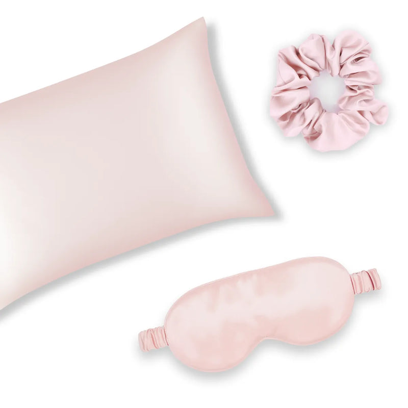 Pink Silk Pillowcase, Eye Mask & Scrunchie Gift Set Bundle