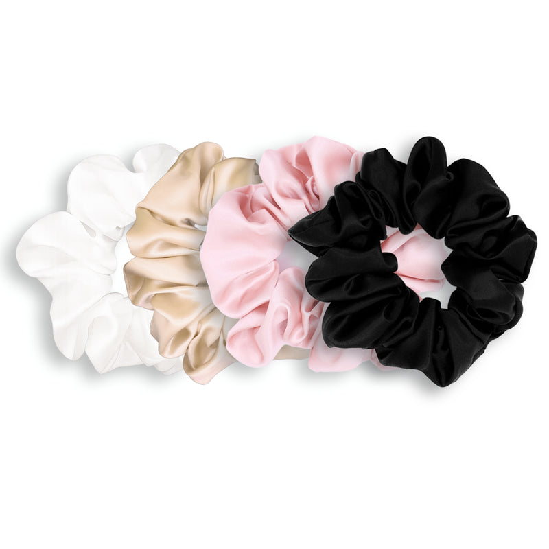 Radiant Edit Silk Scrunchie Gift Set - White, Champagne, Pink & Black