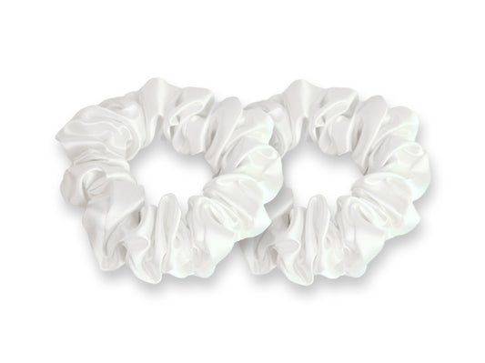 Set of 2 White Silk Scrunchies - Silk Hair Scrunchies For Sleeping