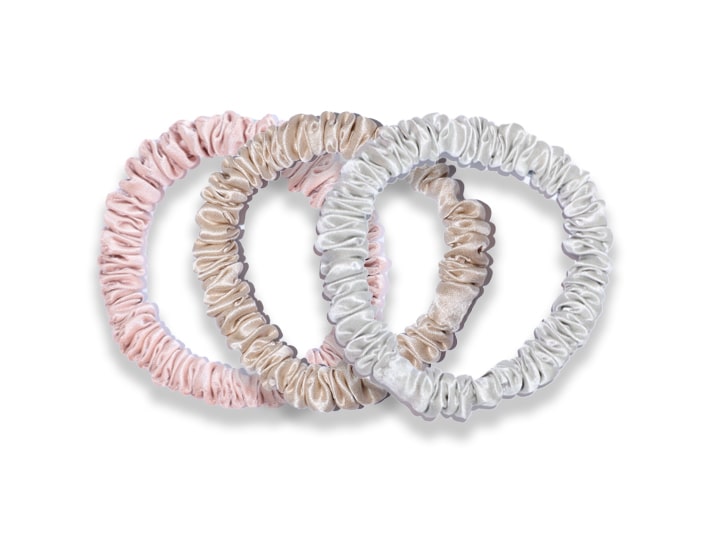 Dusty Pink, Champagne & Light Grey Silk Hair Ties - Skinny Silk Scrunchies - Set of 3 Silk Hair bands