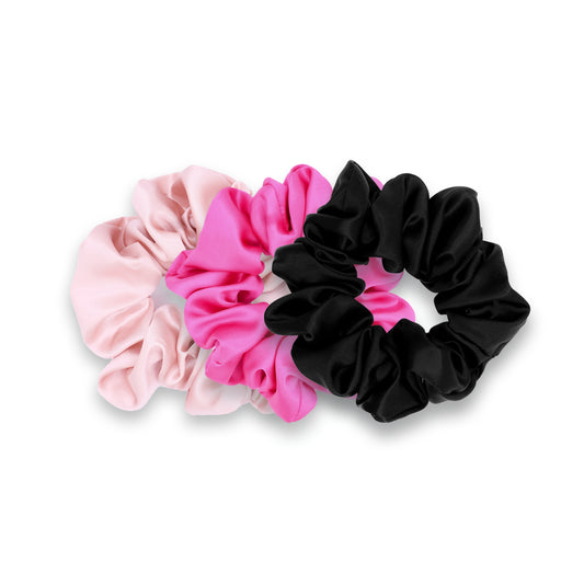 Pink Shades Silk Scrunchie Gift Set with Pink, Flamingo Pink and Black