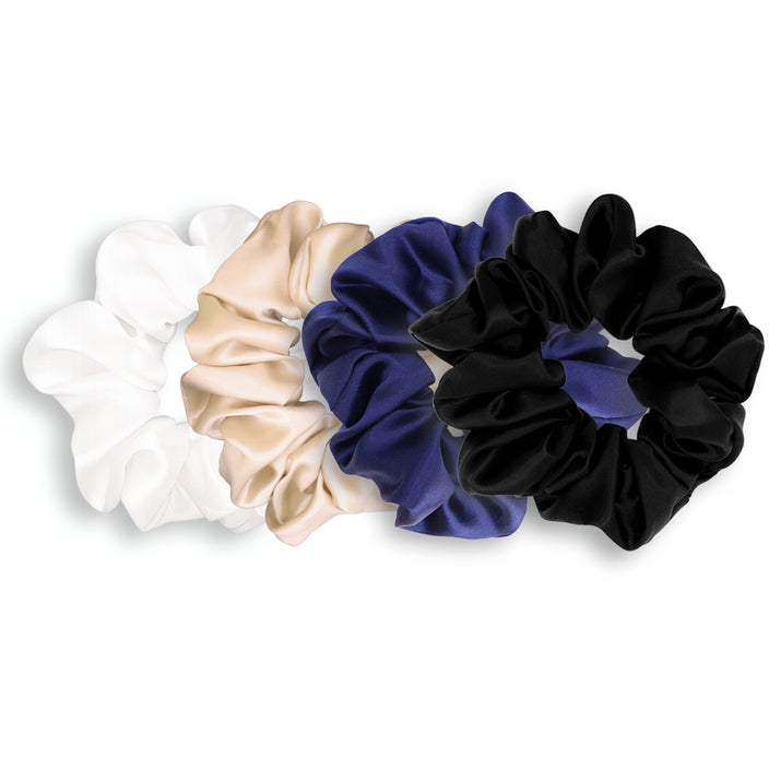 Classic Shades Champagne Edit Silk Scrunchie Gift Set - White, Champagne, Navy and Black