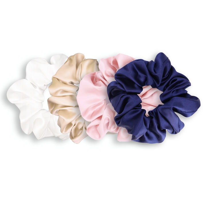 Luxe Edit Silk Scrunchie Gift Set With White, Champagne, Pink and Navy