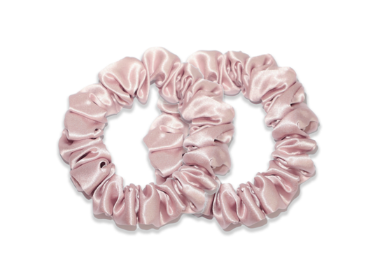 Pair of small pink silk scrunchies