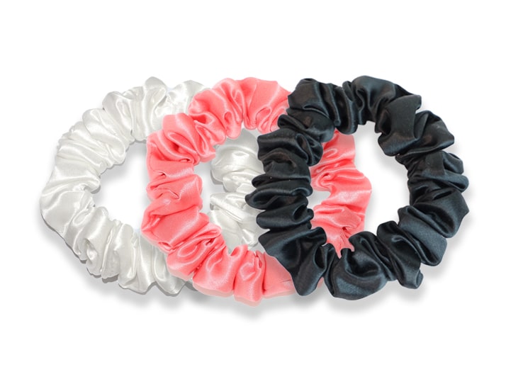 White/Coral Pink/Black Midi Silk Scrunchies - Set of 3