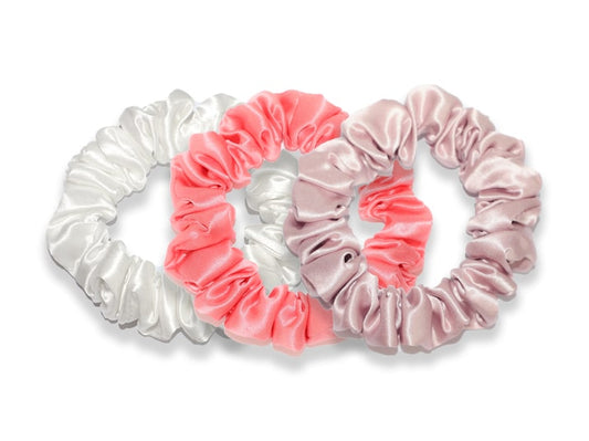 White/Coral Pink/Dusty Pink Midi Silk Scrunchies - Set of 3