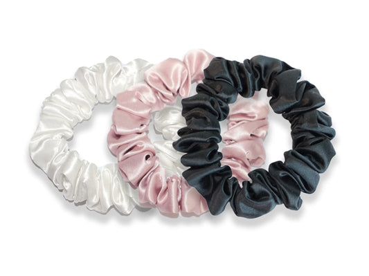 Trio Of Midi Silk Scrunchies - White/Dusty Pink/Black