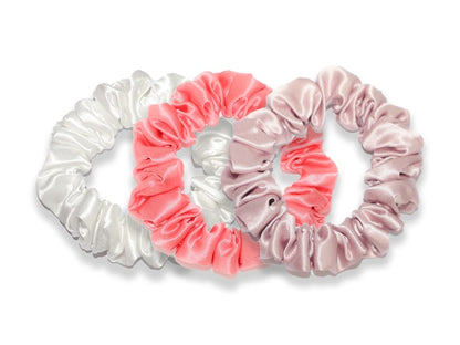 White/Coral Pink/Dusty Pink Small Silk Scrunchies