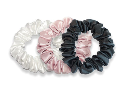 Trio Of White/Dusty Pink/Black Small Silk Scrunchies