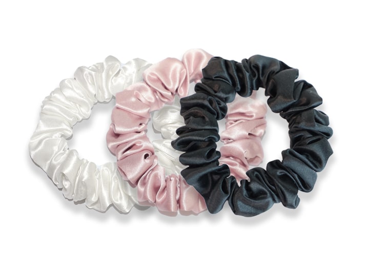 Trio Of White/Dusty Pink/Black Small Silk Scrunchies