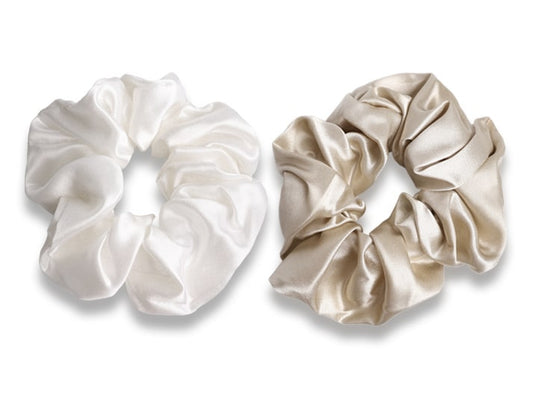 The Silk Club Pair of Large White/Champagne Silk Scrunchies