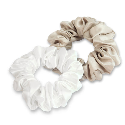 White/Champagne Silk Scrunchies - Set of 2