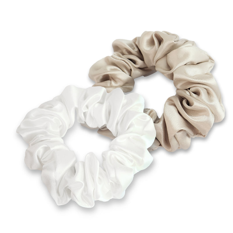 White/Champagne Silk Scrunchies - Set of 2