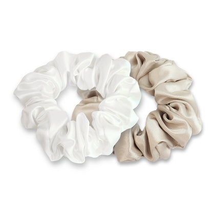 White/Champagne Silk Scrunchies - Set of 2