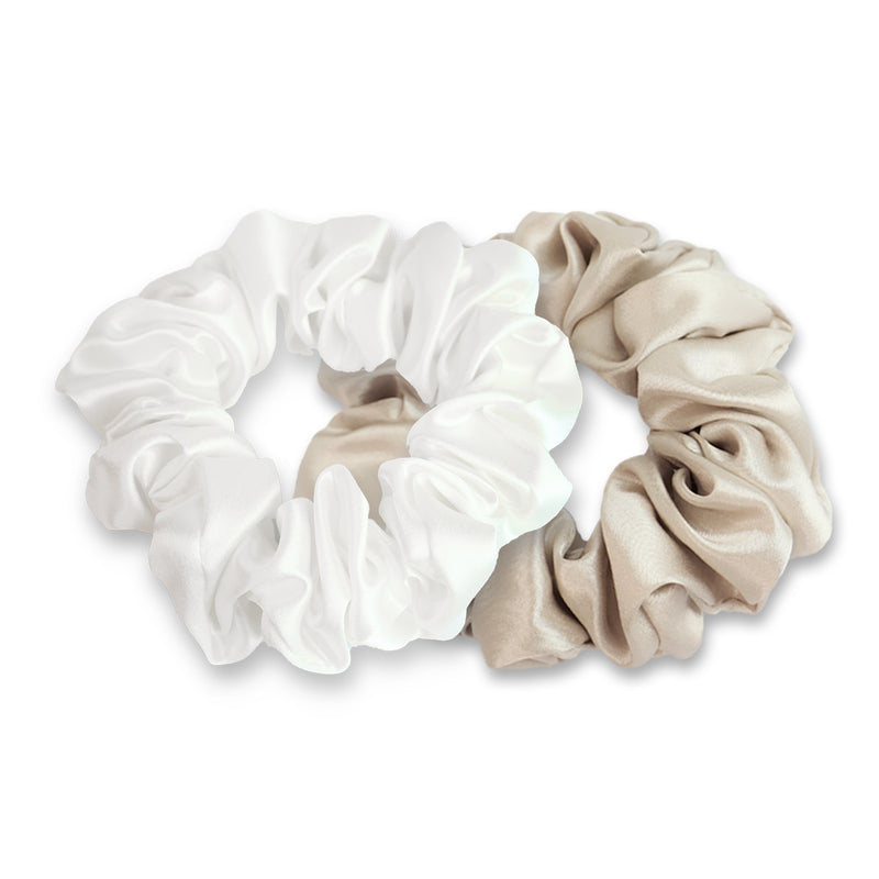 White/Champagne Silk Scrunchies - Set of 2