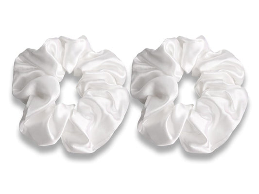 The Silk Club Large White Silk Scrunchies - Set of 2