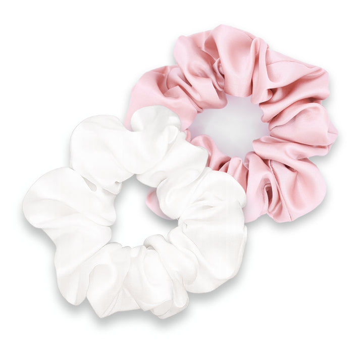 Pink and White Mulberry Silk Hair Scrunchies