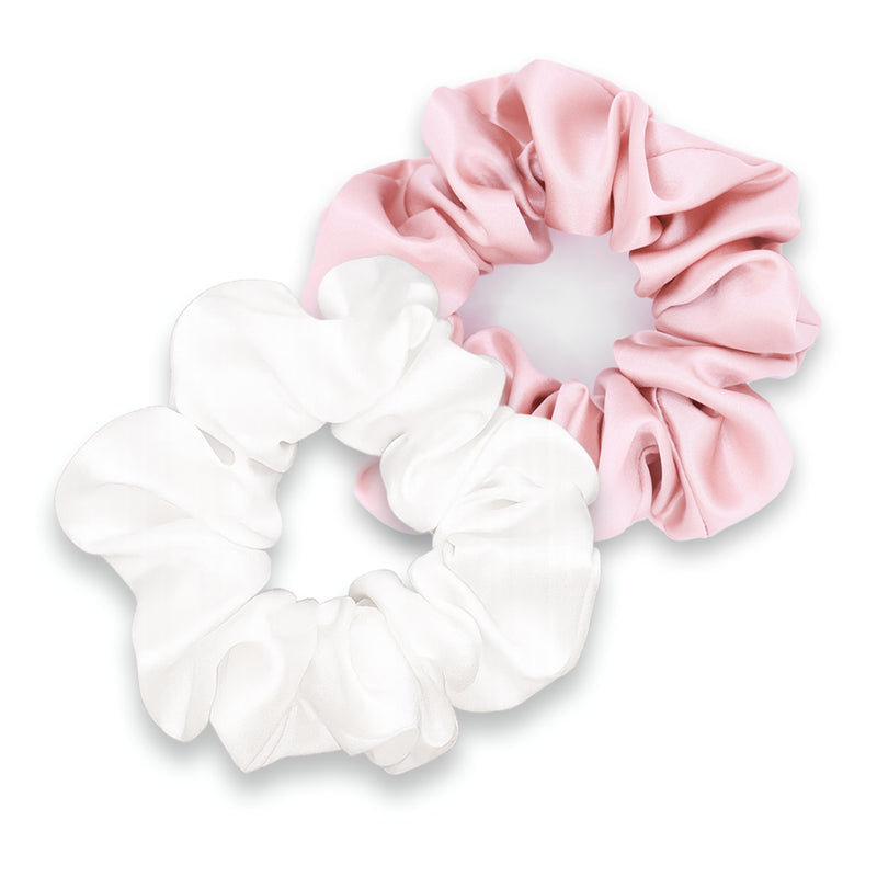 Pink and White Mulberry Silk Hair Scrunchies