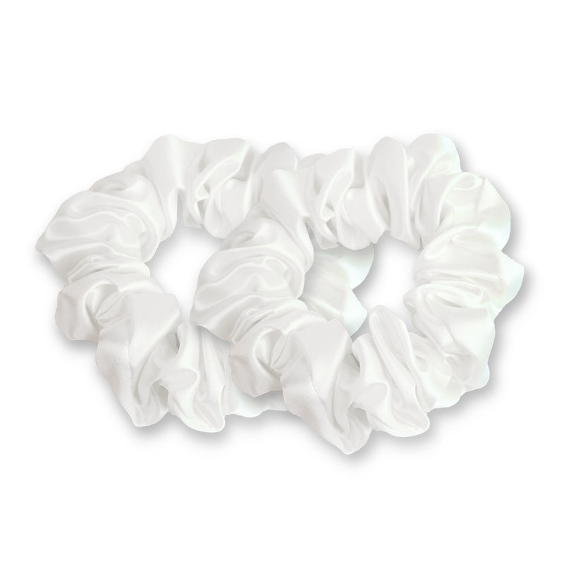 White Silk Scrunchies - Set of 2