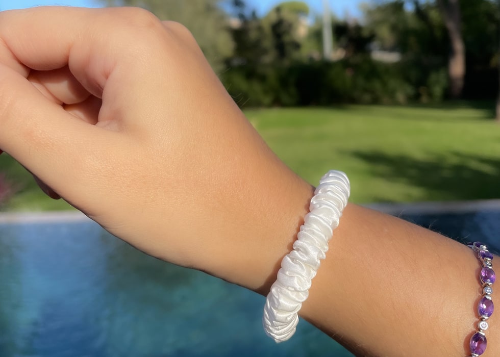 White Skinny Silk Hair Tie - Silk Hairbands